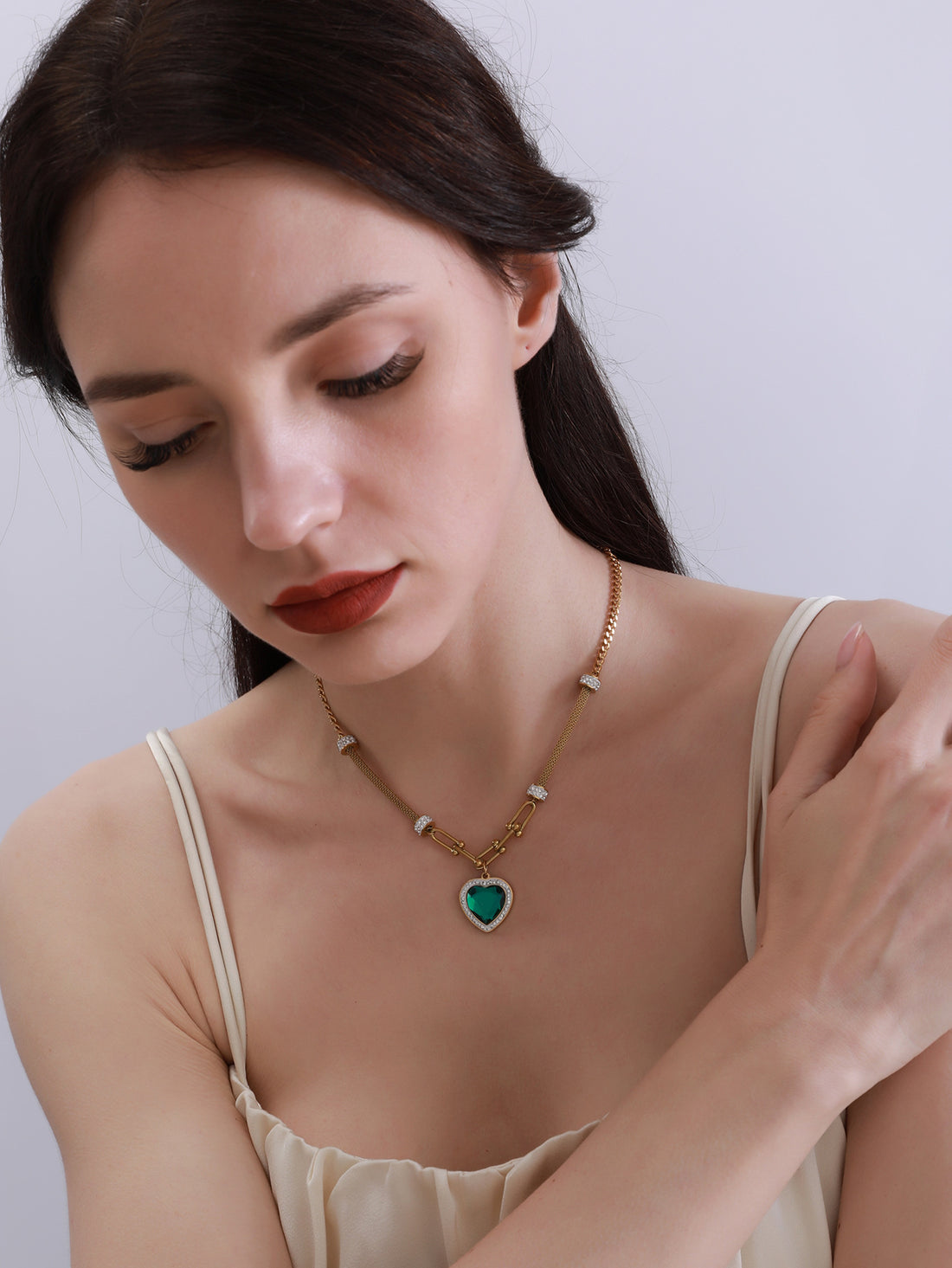 dual chain malachite charm necklace