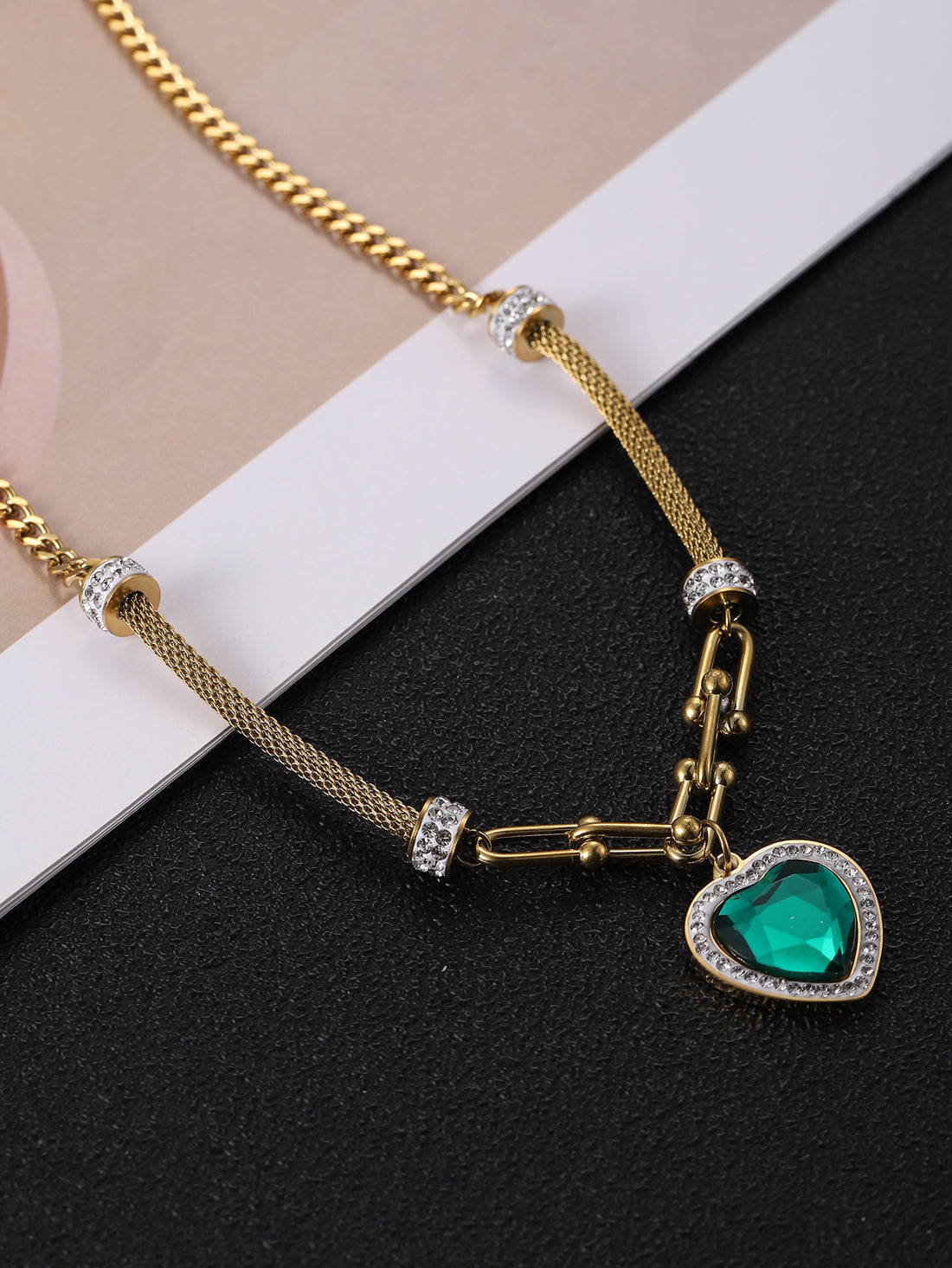 dual chain malachite charm necklace