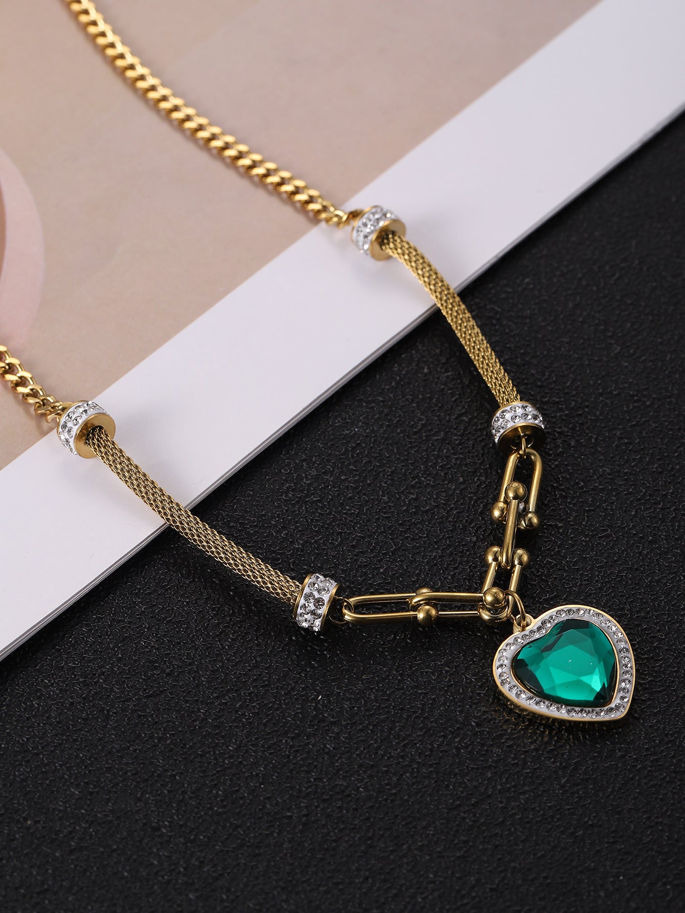 dual chain malachite charm necklace