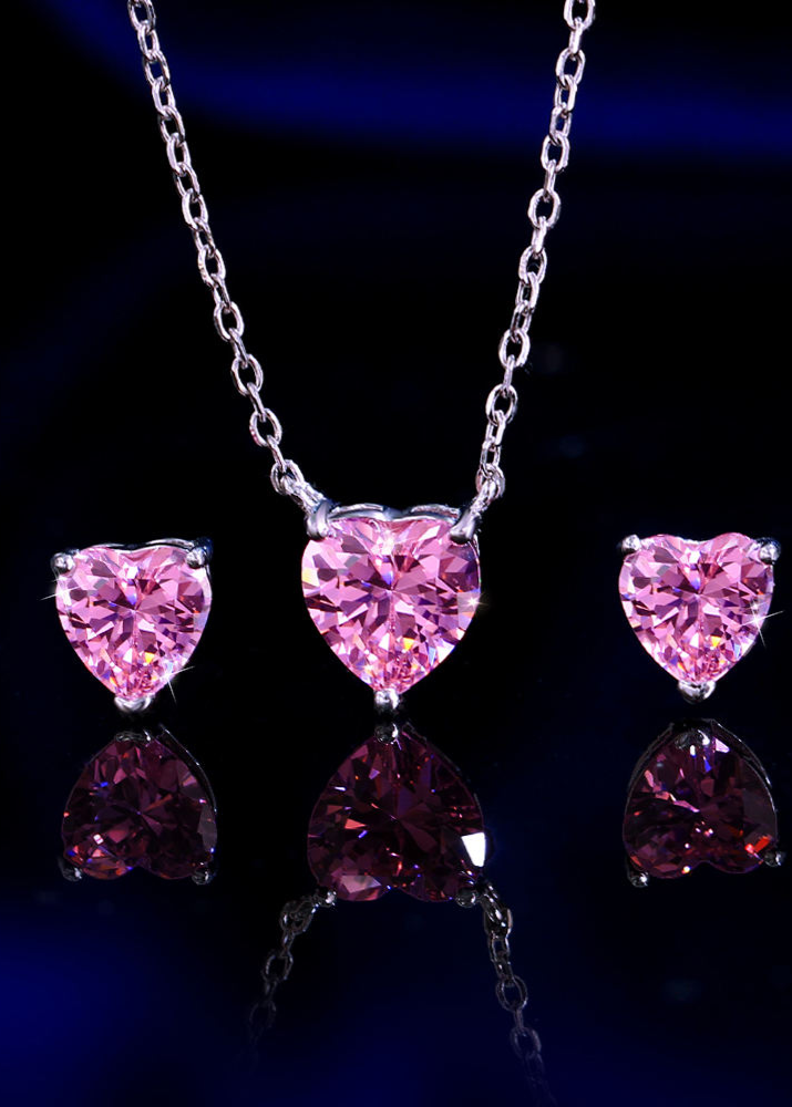 pink heart cut zircon necklace set