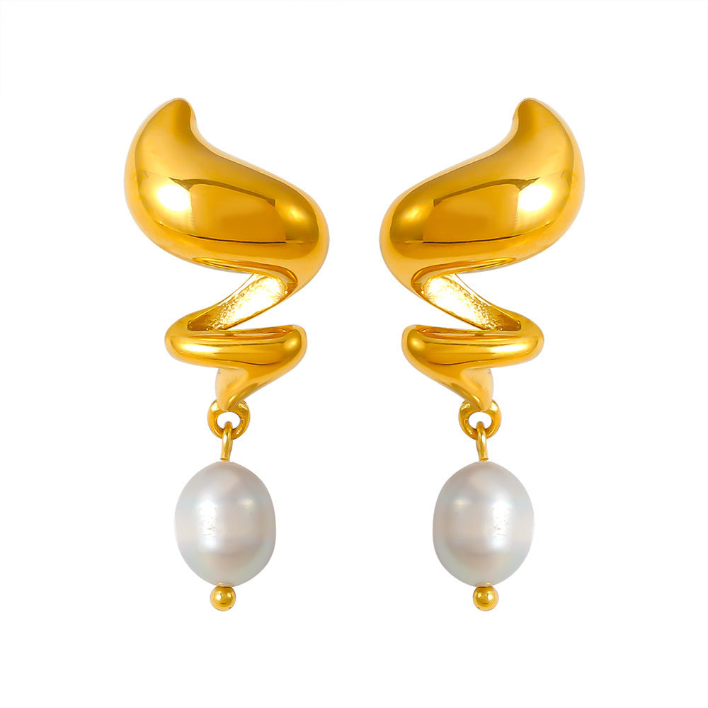 modern gold pearl statement earrings