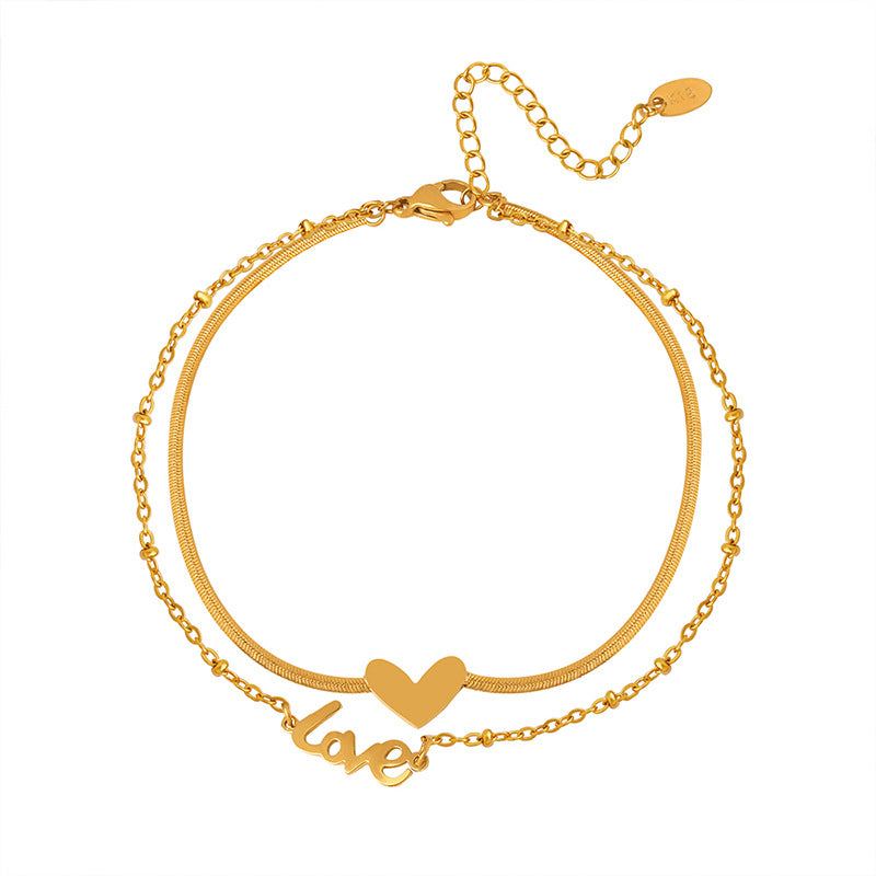 golden charm heart anklet