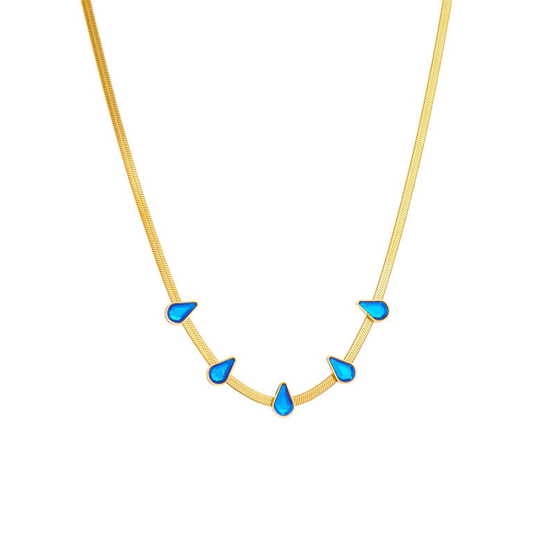 blue teardrop pendant close view