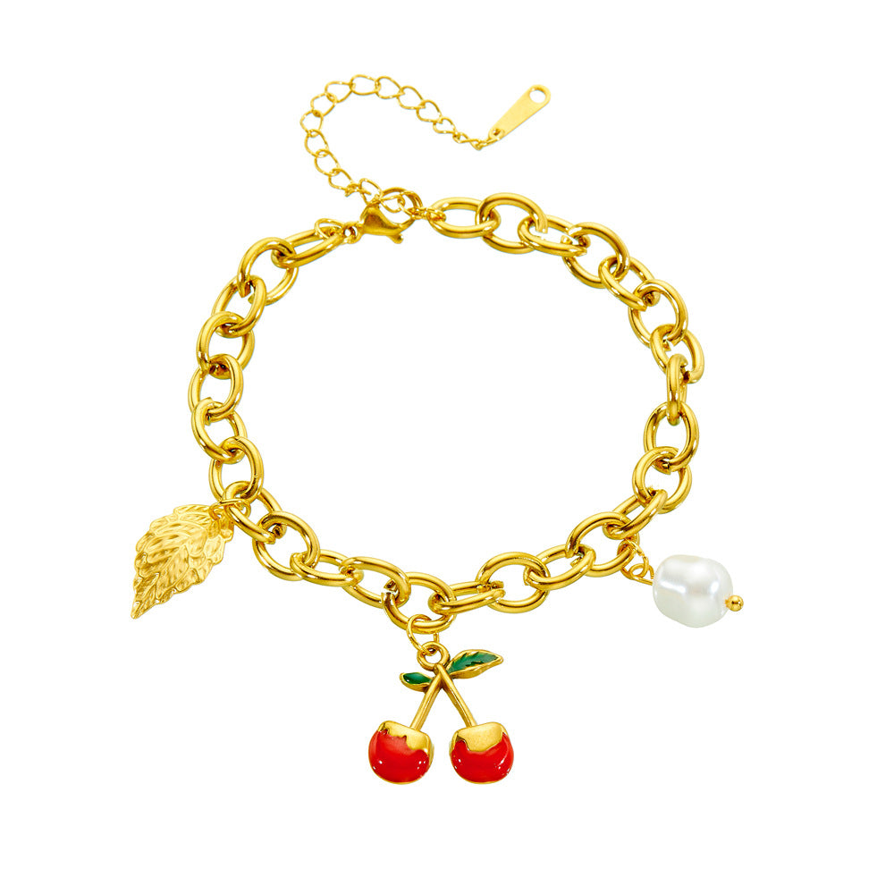 gold link cherry bracelet
