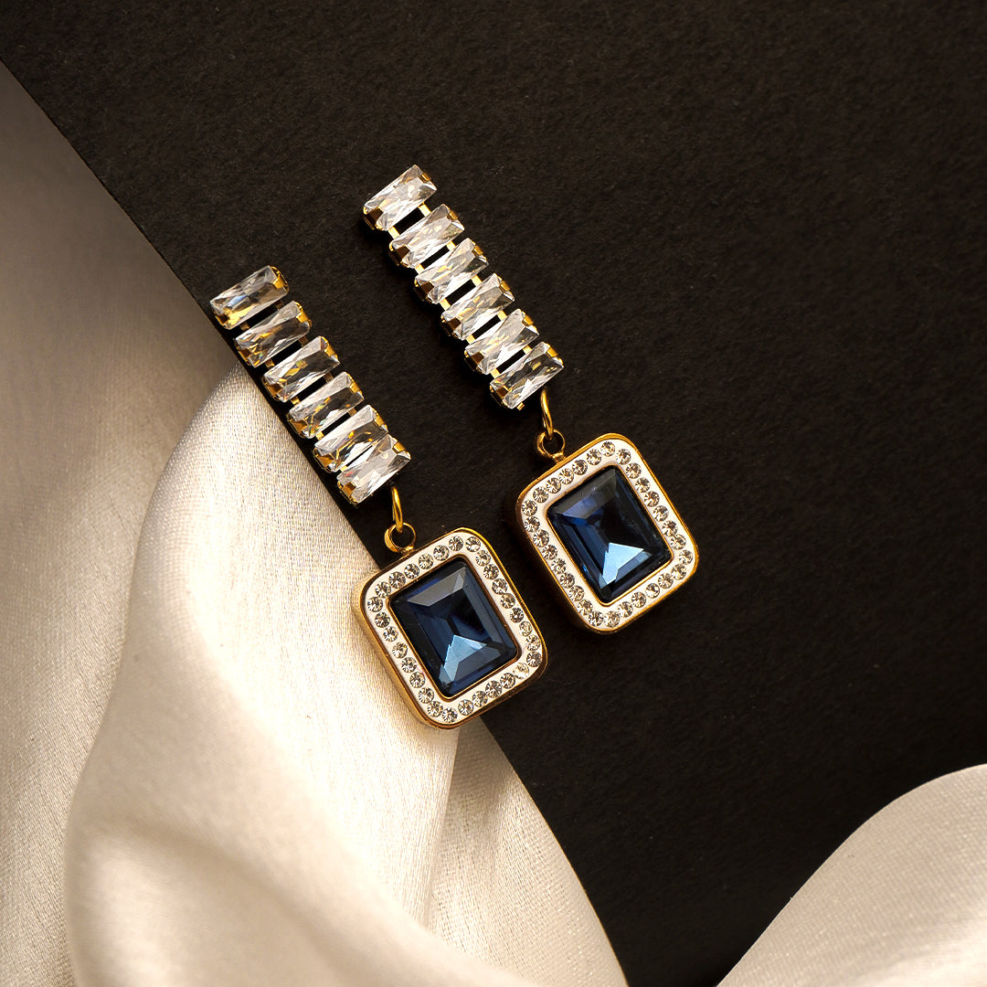 rectangular blue cabochon drop earrings