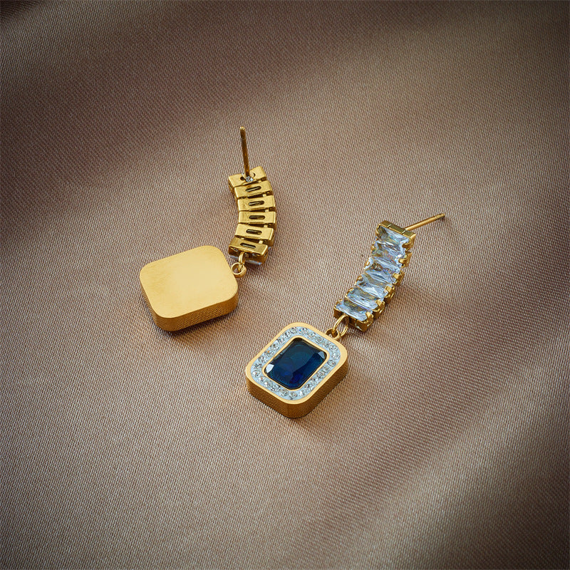 art deco blue crystal drop earrings