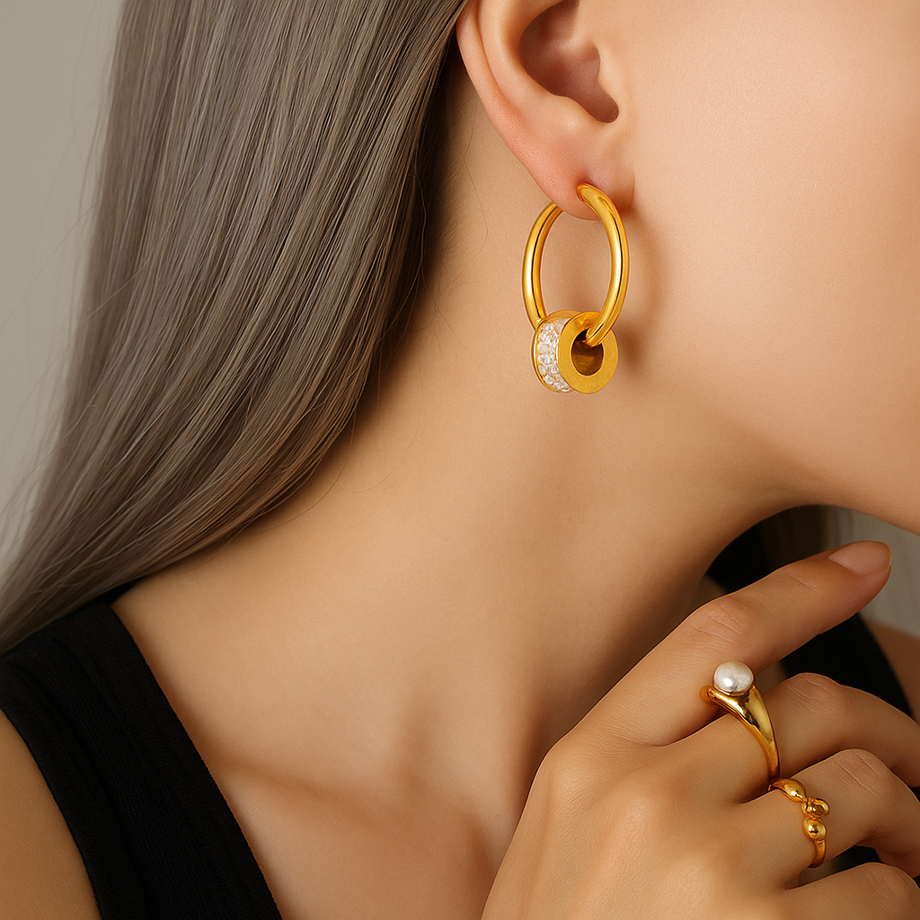 minimalist gold hoop earrings close view