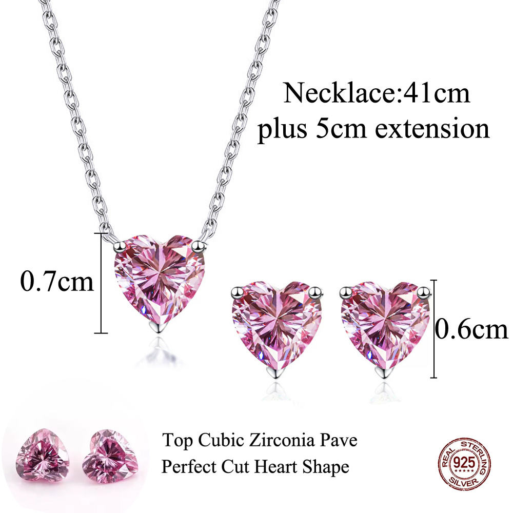 pink heart zircon stud earrings