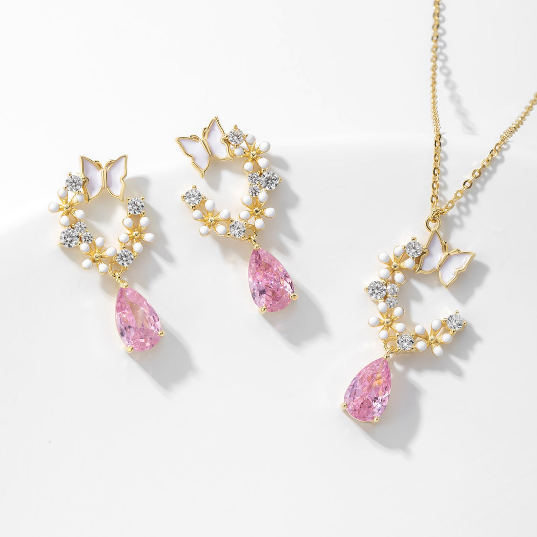 pink teardrop jewelry set sterling silver