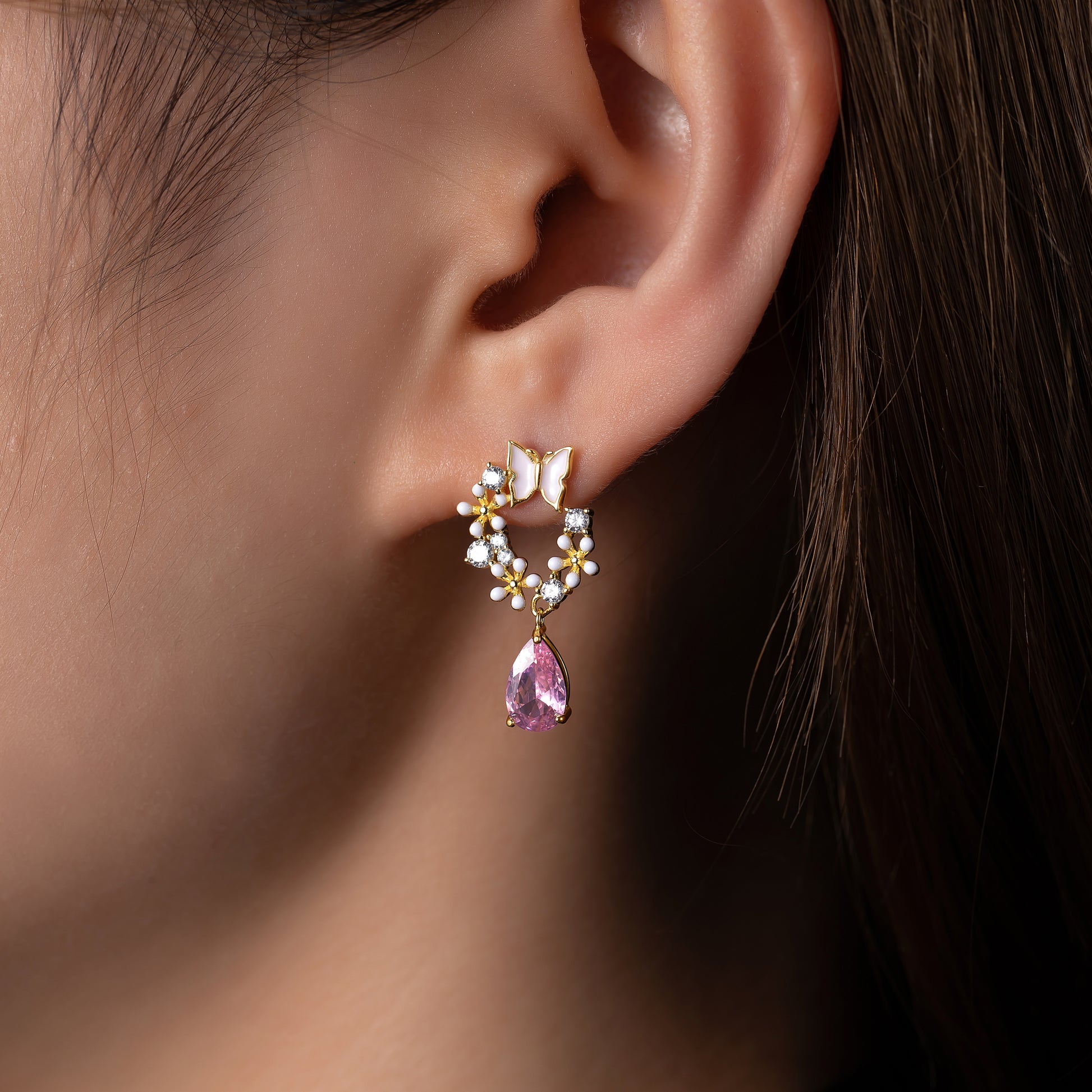 pink teardrop stone necklace earrings
