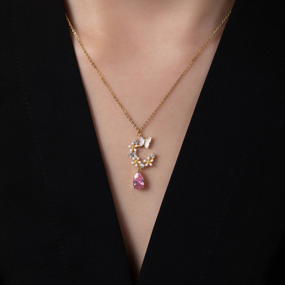 pink teardrop jewelry set sterling silver