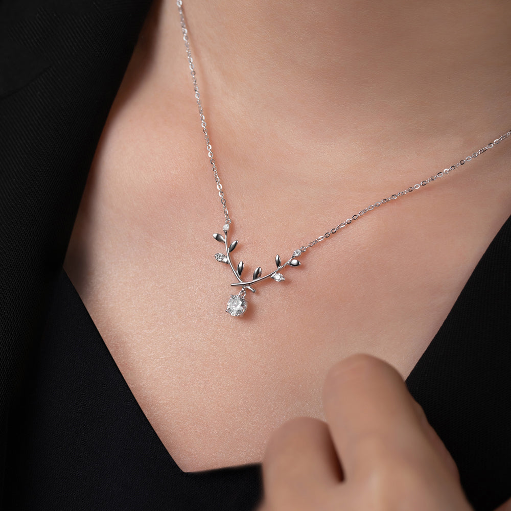 leafy branch silver necklace