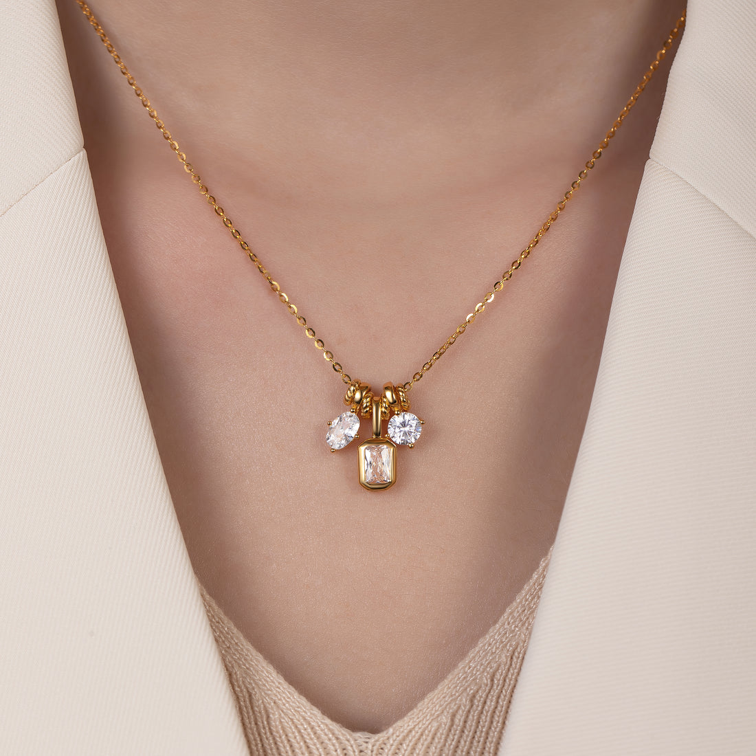 trinity sparkle necklace 18k gold plated silver