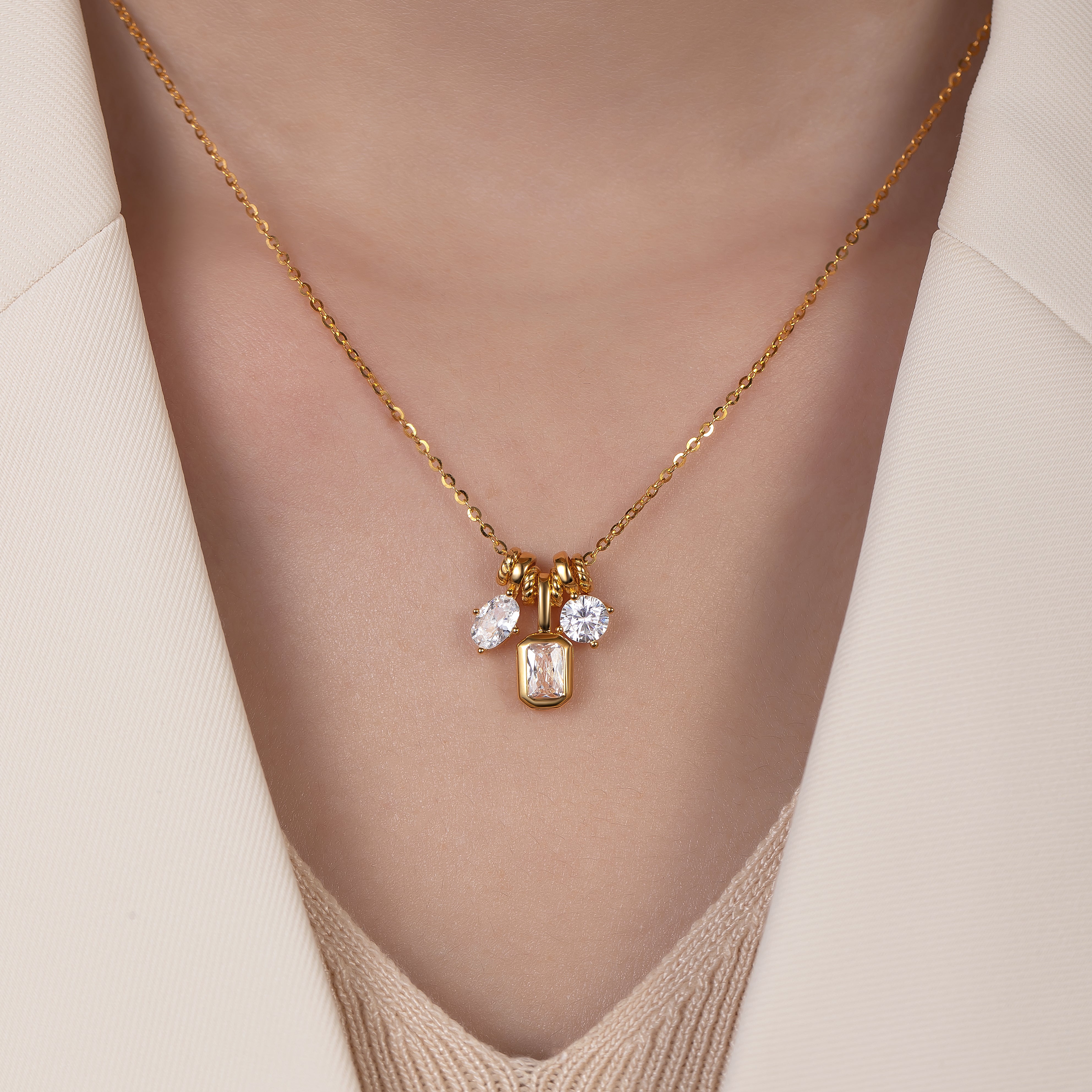 three stone cubic zirconia pendant necklace