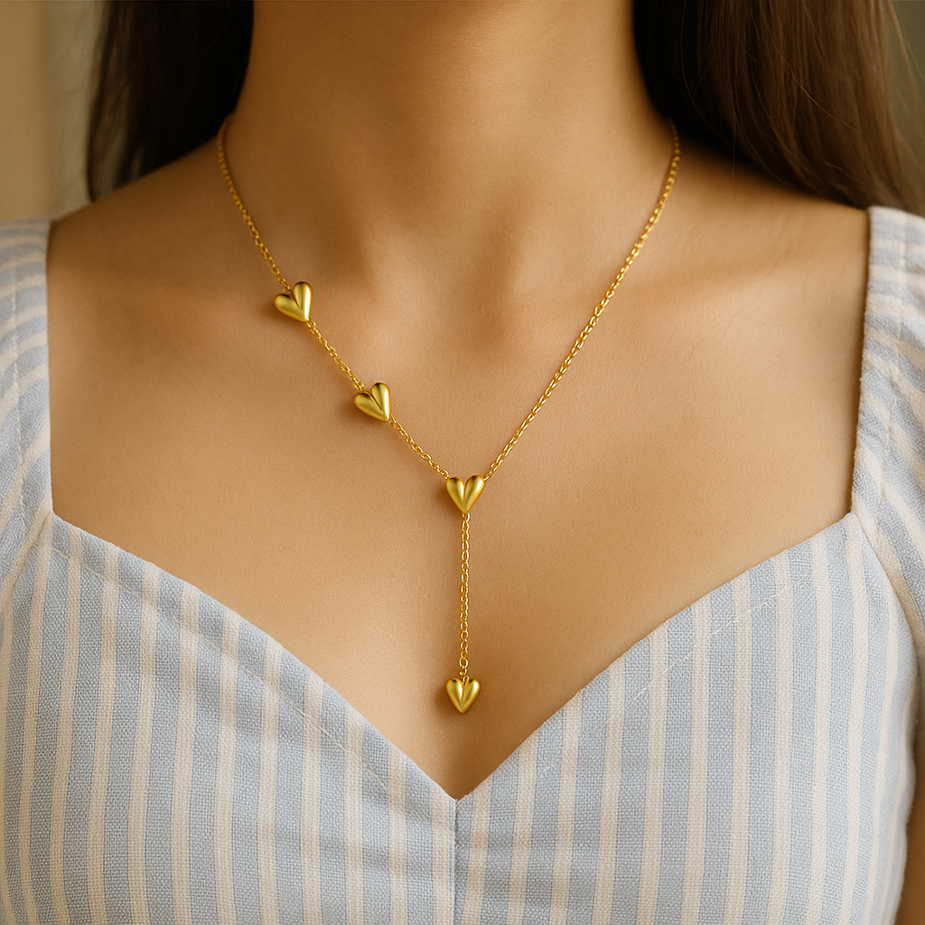 Gold jewelry set on a white mannequin bust