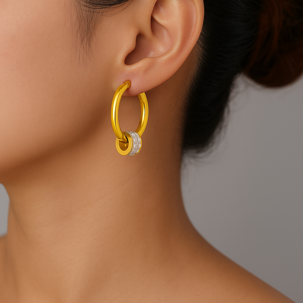 minimal hoops earrings worn