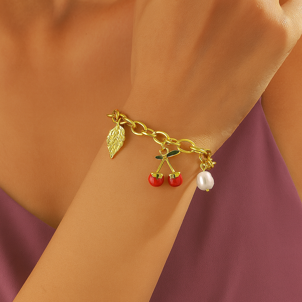 cherry charm gold bracelet