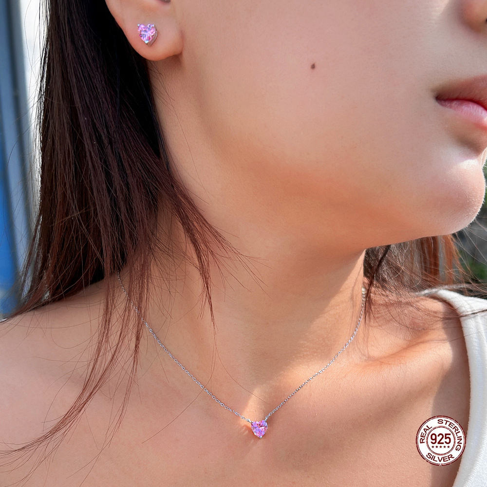 pink heart cut zircon necklace set