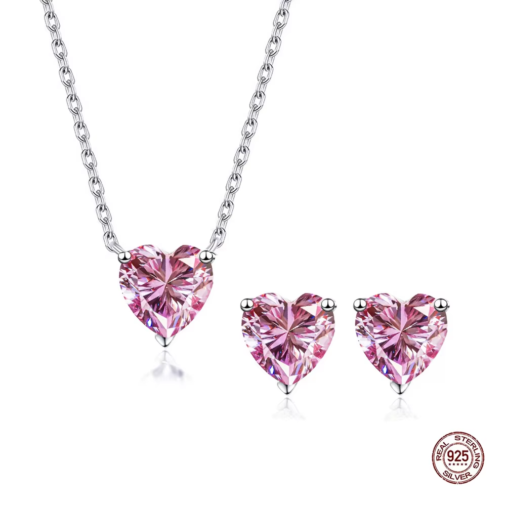 heart shape pink zircon necklace