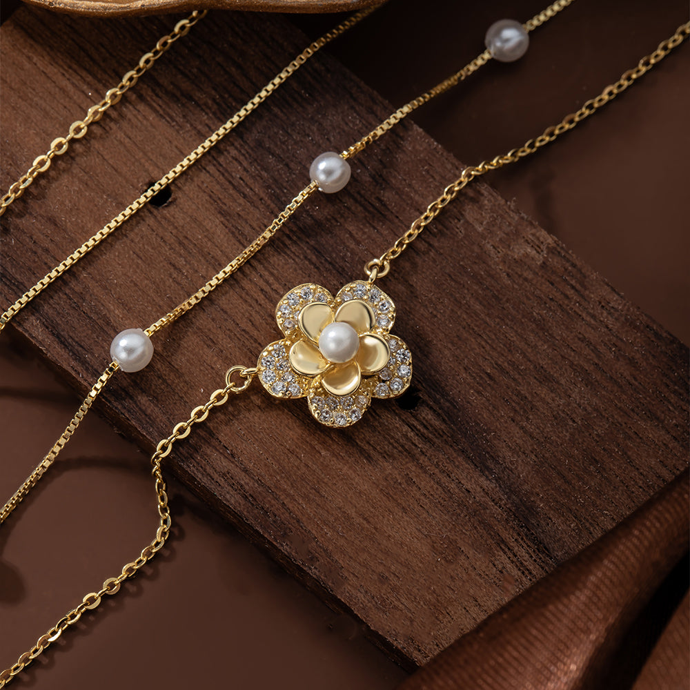 pearl chain floral cz pendant