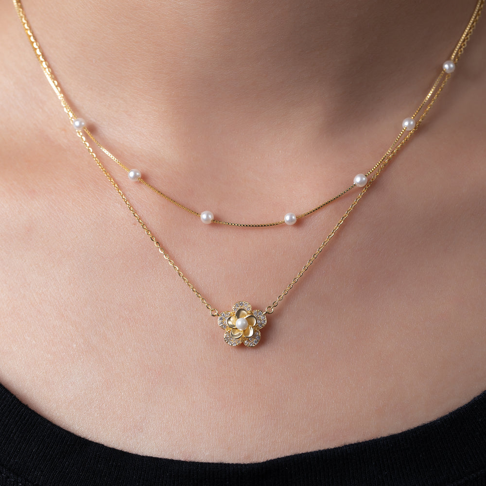 dual layer pearl pendant necklace