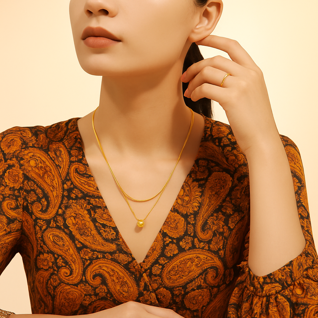 double layer gold chain orb pendant