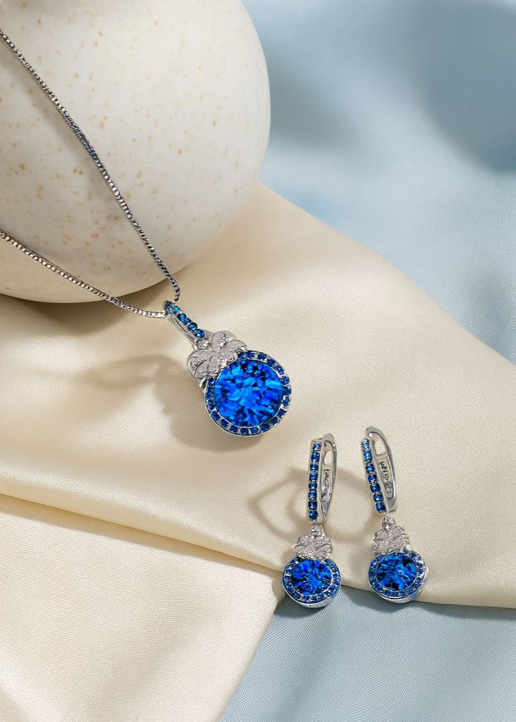midnight ocean glow silver jewelry set