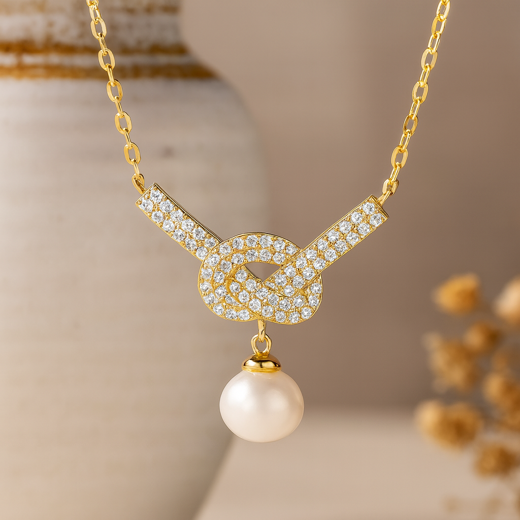 cubic zirconia love knot necklace