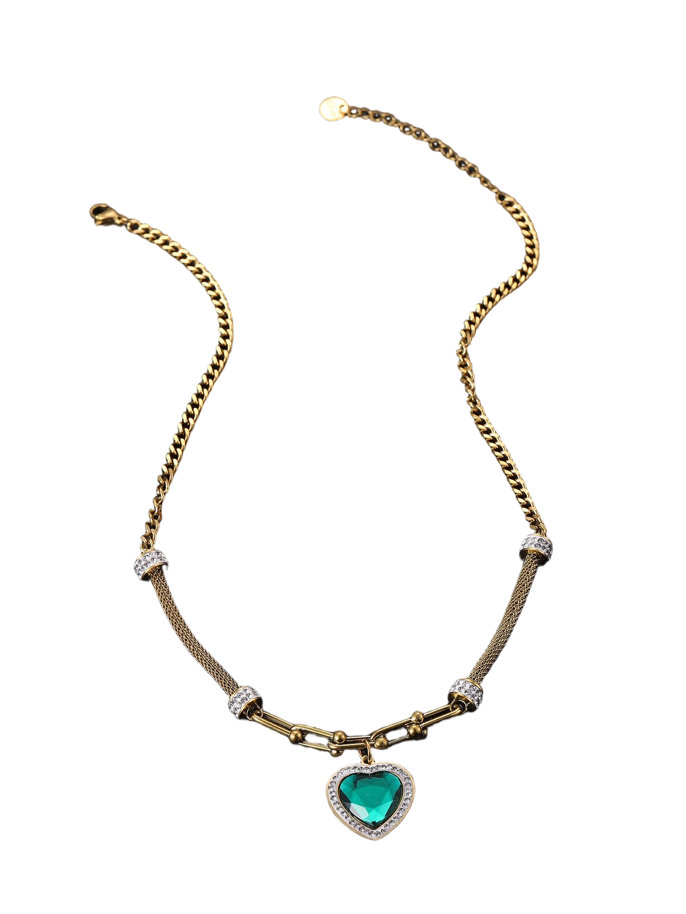 double layer gold chain green pendant