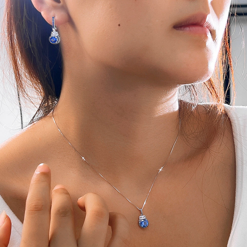 midnight ocean glow silver jewelry set