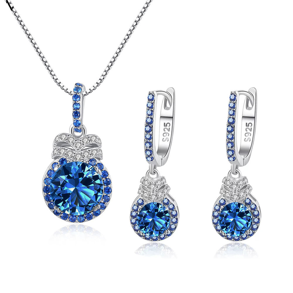 925 sterling silver blue cz set